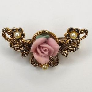 Vintage Porcelain Rose Brooch/Pin